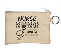 Portamonete con catena portachiavi Nurse 2020 Saving The World One Patient at A Time, beige