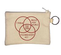 Portamonete con catena portachiavi "You are Here in The Middle of 1984 Brave New World" Fahrenheit 451, beige