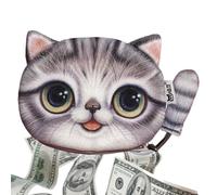 Portamonete con cerniera a forma di gatto, portamonete con decorazione a coda di gatto, per cellulare, carte, gioielli, marrone, grigio chiaro, giallo, viola, Grigio chiaro, Refer to