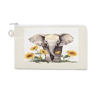 Portamonete con cerniera, borsa a portafoglio con stampa elefante e girasole, piccola borsa per cosmetici, portafoglio portatile, organizer per accessori, stile, taglia unica, moderno