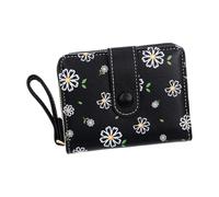 Portamonete con cerniera in PU stampato alla moda multi tasca design leggero portafoglio portatile organizer per donne ragazze leggero compatto portamonete, Nero