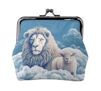 Portamonete con chiusura a bacio Mini portamonete agnello con un leone sulle nuvole portafogli in pelle per le donne pochette cambio borsa