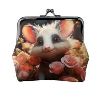 Portamonete con chiusura a bacio Mini portamonete Cartoon Opossum e Rose Portafogli in pelle per le donne Clutch Change Purse