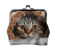 Portamonete con chiusura a bacio, mini portamonete con gatto sotto la coperta, portafogli in pelle per le donne