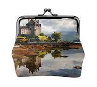 Portamonete con chiusura a bacio Mini portamonete Scozia Castello Acqua Lago Scozzese Portafogli in pelle per le Donne Frizione Cambiare Borsa