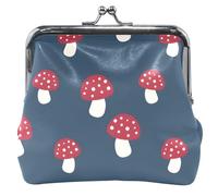 Portamonete con ciondolo a forma di funghi carini blu navy, personalizzabile, con fibbia in pelle, con chiusura a bacio, con piccoli funghi, blu navy, classico, Funghi carini, blu navy, Classico