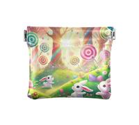 Portamonete con coniglietti pasquali uova colorate in morbida pelle PU mini portafoglio cambiamento borsa in pelle PU borsa per le donne, Candyland Bunnies Rosa, Taglia unica, Candyland Bunnies Rosa