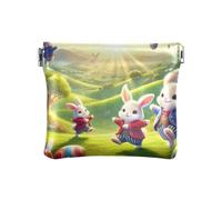Portamonete con coniglietti pasquali uova colorate in morbida pelle PU mini portafoglio cambiamento borsa in pelle PU borsa per le donne, Coniglietti Pasqua Primavera, Taglia unica, Coniglietti Pasqua