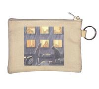 Portamonete con divertente portachiavi Cat People vs The Dog People, beige