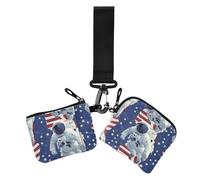 Portamonete con doppio portamonete e porta carte di credito, con tasca con cerniera, per lavoro, viaggi, 2 pezzi, Carino astronauta americano bianco del fumetto, 1 size, Casual