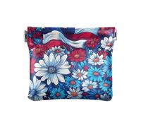 Portamonete con fiori con elementi della bandiera americana in pelle PU, comodo organizer per gioielli per donna e ragazza