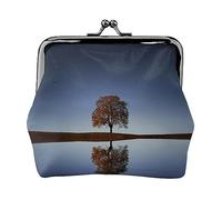 Portamonete con fiori primaverili, portamonete in pelle per donne e uomini, piccolo portamonete personale, grazioso portamonete con chiusura a bacio, Albero solitario sul lago calmo, Taglia unica,