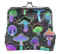 Portamonete con funghi magici, colori al neon, carino fibbia in pelle, serratura a bacio, portafoglio carte di credito, magical mushrooms Glow Neon, taglia unica, Magical Mushrooms Glow Neon, Taglia