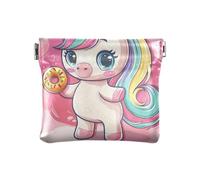 Portamonete con funghi psichedelici, piccolo portamonete portatile, portamonete per uomo e donna, Simpatico unicorno rosa 2, Taglia unica, Simpatico unicorno rosa