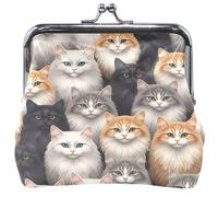 Portamonete con gatti dai capelli carini, per uomo e donna, in pelle, con chiusura a bacio, 11,5 x 10,5 cm