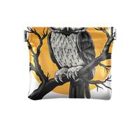 Portamonete con gatti e cani che scattano selfie sul campo, in pelle PU, con portamonete, mini sacchetti per cosmetici, Il gufo si siede su un ramo, Motivo: