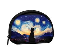 Portamonete con gatto sotto i cieli stellati, grazioso mini portamonete da donna, piccolo portamonete