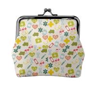 Portamonete con icone mediche, portamonete con serratura a bacio, piccolo portamonete in pelle PU per le donne