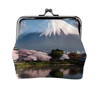 Portamonete con il Monte Fuji all'inizio della primavera. Portamonete a doppio lato per donne, piccolo porta carte di credito in pelle PU