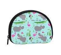 Portamonete con ippopotamo con fenicotteri e coccodrilli, grazioso mini portamonete da donna, piccolo portamonete