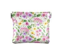 Portamonete con libellule acquerellate in morbida pelle PU, mini portafoglio da viaggio per cosmetici, cuffie, gioielli, dimensioni 10,9 x 9,4 cm, Fiori ad acquerello 1, Taglia unica, Fiori Acquerello