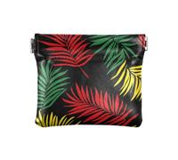 Portamonete con motivo a foglie di palma rosso, verde, giallo, portamonete, portamonete, in pelle PU, mini portafoglio portamonete per donne, ragazze e uomini