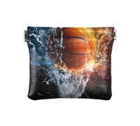Portamonete con motivo a pallacanestro e fuoco, in pelle PU, mini portafoglio portamonete per donne, ragazze e uomini