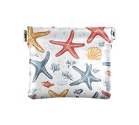 Portamonete con motivo a stella marina, con conchiglie e pesci, in pelle PU, mini portafoglio portamonete per donne, ragazze e uomini