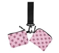 Portamonete con motivo scozzese rosa a scacchi e stelle, porta carte di credito, sottile e piatto, con cinturino da polso, da donna, confezione da 2, Stelle scozzesi a scacchi rosa del fumetto, 1 size