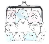 Portamonete con orsetti floreali in pelle da donna, con fibbia carina, chiusura a bacio, portafogli portafogli con orsetti floreali, bianco, taglia unica, Orsetti di fiori bianchi, Taglia unica