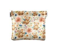 Portamonete con orsi e fiori da schiacciare, in pelle PU, mini portafoglio portamonete per donne, ragazze, uomini