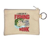 Portamonete con portachiavi "A Bad Day of Fishing Beats A Good Day of Work", beige