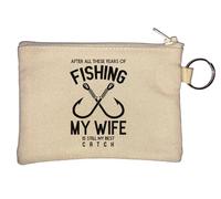 Portamonete con portachiavi "After All These Years of Fishing My Wife is Still My Best Catch", beige
