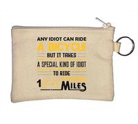 Portamonete con portachiavi "Any Idiot Can Ride A Bicycle But It Takes Special Kind of Idiot to Ride 100 Miles", colore: beige, Beige, Taglia unica