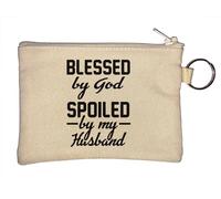 Portamonete con portachiavi "Blessed by God Spoiled by My Husband", beige, Beige, Taglia unica