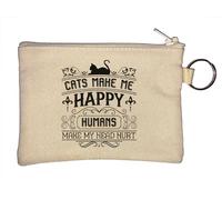 Portamonete con portachiavi con scritta "Cats Make Me Happy Humans Make My Head Hurt", beige, Beige, Taglia unica