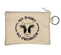 Portamonete con portachiavi con scritta "No Dairy No Problem Go Vegan Beige