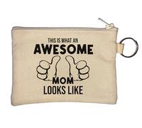 Portamonete con portachiavi con scritta "This is What an Awesome Mom Looks Like", beige