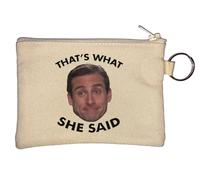 Portamonete con portachiavi e scritta "That's What She Say", beige