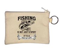 Portamonete con portachiavi "Fishing is Not Just A Sport It's A Way of Life", beige
