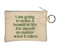 Portamonete con portachiavi "I Am Going to Make A Beautiful Life for Myself", beige