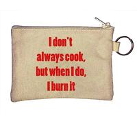 Portamonete con portachiavi "I Don't Always Cook, but When I do, I Burn It", beige