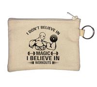 Portamonete con portachiavi "I Don't Believe in Magic I Believe in Workouts", beige