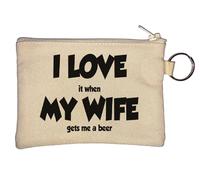 Portamonete con portachiavi "I Love My Wife I Love It When My Wife Gets Me A Beer", beige