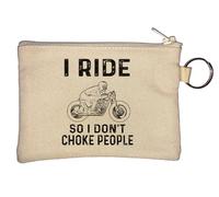 Portamonete con portachiavi "I Ride So I Don't Choke People", beige