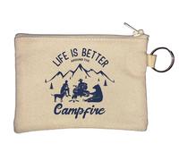 Portamonete con portachiavi "Life is Better Around The Campfire", beige