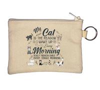 Portamonete con portachiavi "My Cat is The Reason I Wake Up Every Morning Really Early", beige