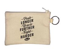 Portamonete con portachiavi Push Longer Reach Further Fight Harder Hustle, beige