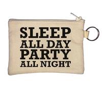 Portamonete con portachiavi "Sleep All Day Party All Night", beige