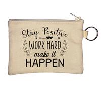 Portamonete con portachiavi "Stay Positive Work Hard Make It Happen", beige